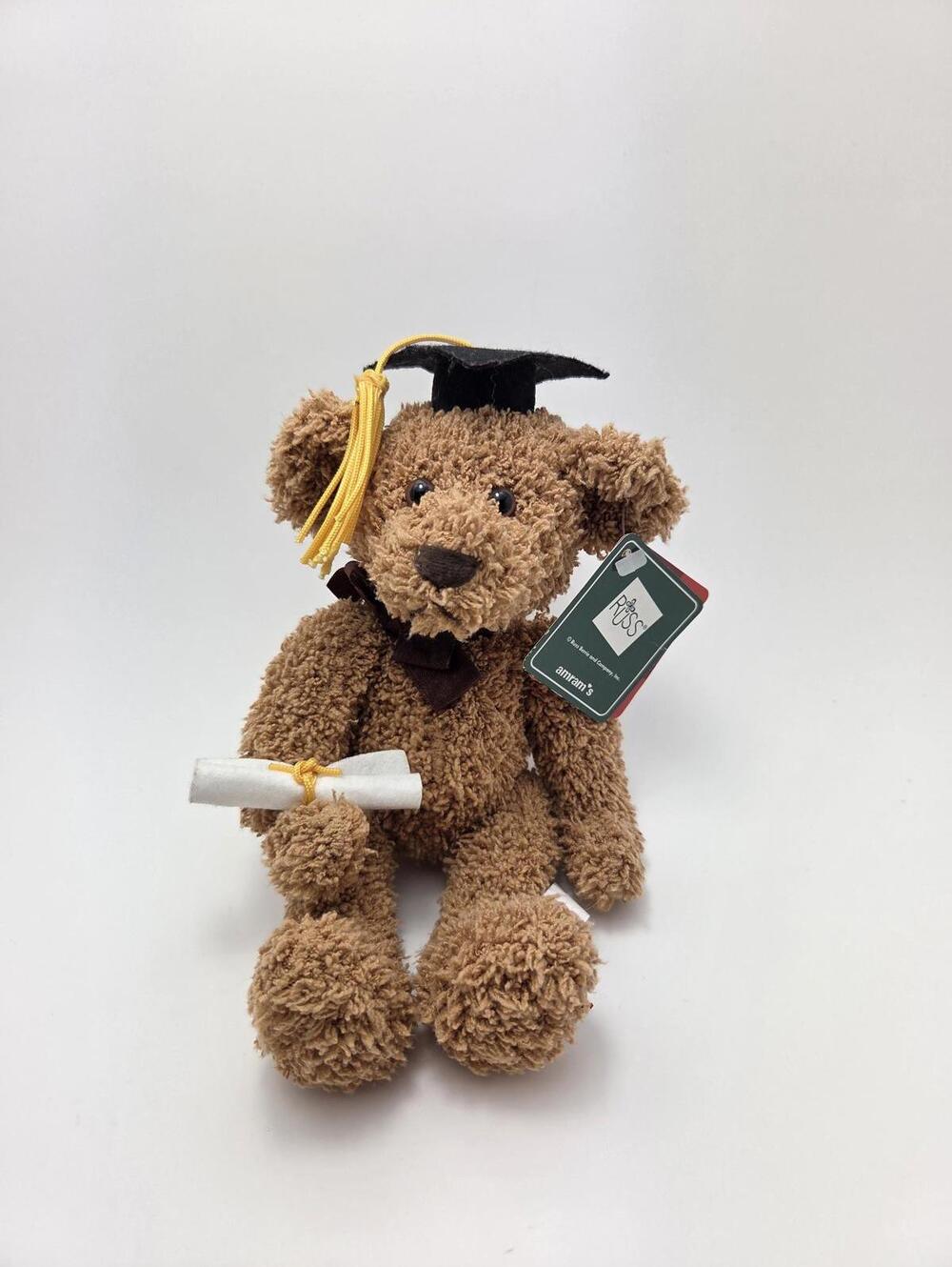Russ Brown Graduation Teddy Bear, Grad Hat and Scroll, New with Tags (6 inch)
